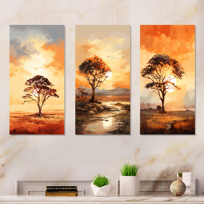 «African Tree Essence», ensemble de 3 reproductions d'art en métal, H 28 po x l 36 po