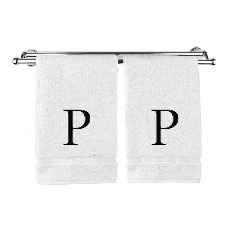 Essuie-mains monogrammés - ensemble de 2 - lettre bloc, P, Blanc / noir