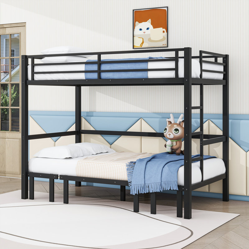 Metal Bunk Bed With Ladder And Slats, Twin XL Over Twin XL