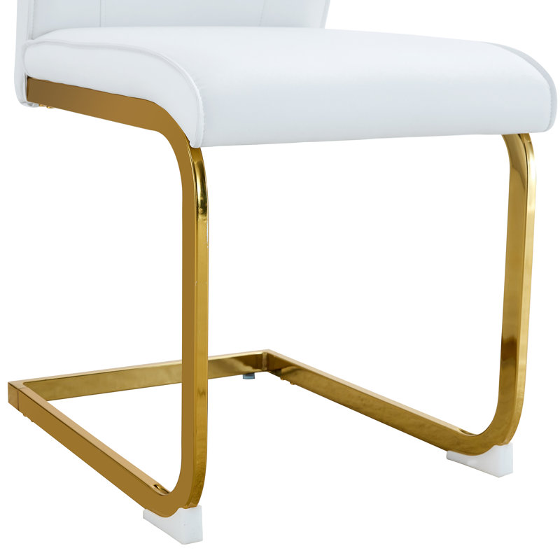  Chaises de salle à manger en polyuréthane avec pattes arquées en métal doré, ensemble de 6 rembourrés haute résilience pour la salle à manger, blanc et doré