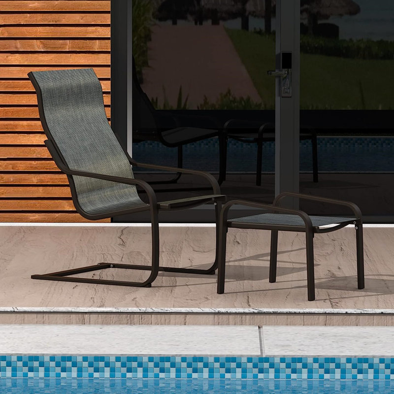 C Spring Motion Chair And For Outdoors. Metal Frame, Breathable Textile. Ideal Porch, Deck, Yard, Garden, Lawn. Dark Gray Highlight 2 Outdoor Patio Bistro Chairs With - Design Deck Metal, Quick-dry