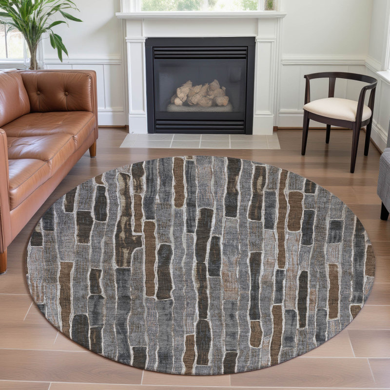 Premium Machine Washable Kumbhar AMF1301 Stripes Rug, Round 8'