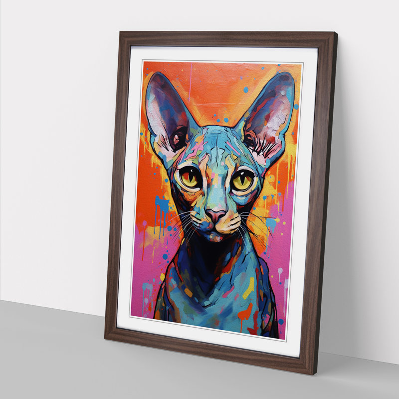 Sphynx Cat Expressionism - Single Picture Frame Print on Wood, Walnut, 46cm H x 34cm W x 2cm D