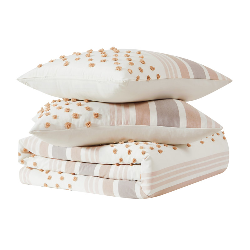 Polyester Plain Weave Geometric Shapes Duvet Cover, Beige, King Duvet Cover + 2 King Pillow Shams