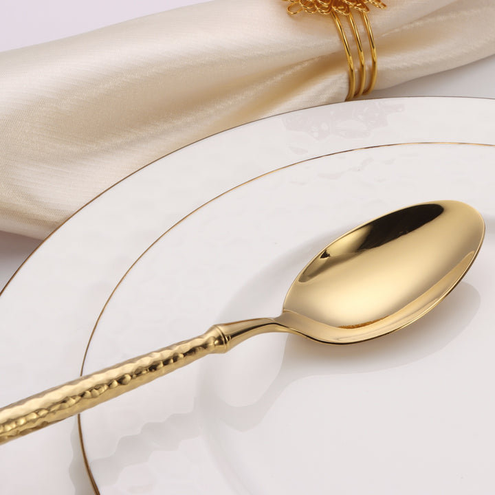 20 Pc Flatware Set with Hammered Handles, Gold