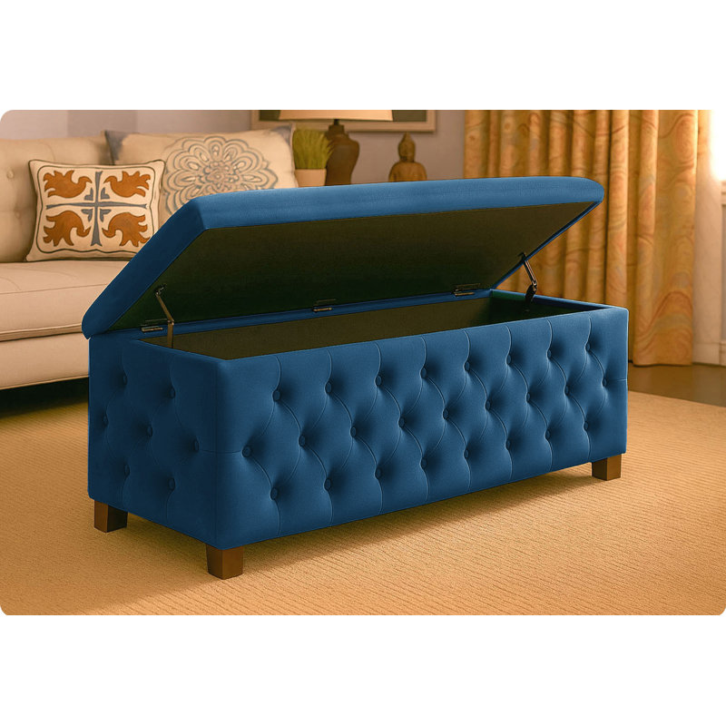 Empire Wide Chesterfield Rectangle Solid Color Standard Ottoman Storage Bench, Plush Velvet Upholstered Coffee Table with Legs