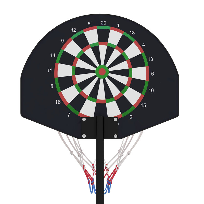 3-5ft Basketball Hoop Stand with Dartboard, Darts and 15" Backboard