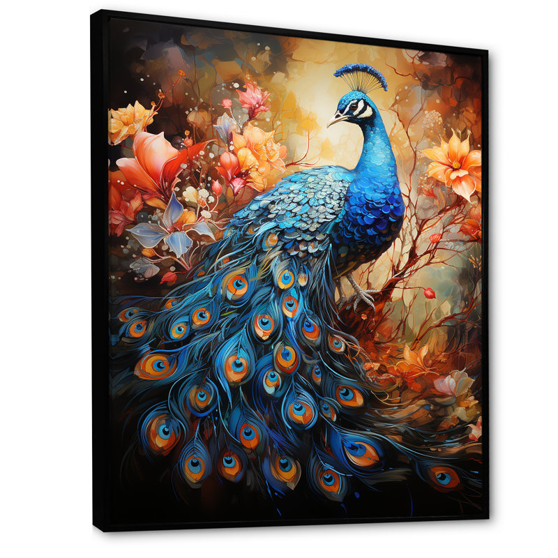 «Majestic Blooming Plumage Peacock II», reproduction sur toile, H 44 po x l 34 po x P 1,5 po, Cadre flottant noir