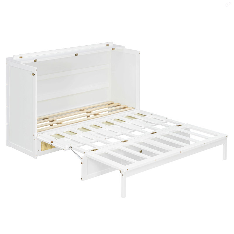 Grand lit escamotable avec grands tiroirs, Queen, White