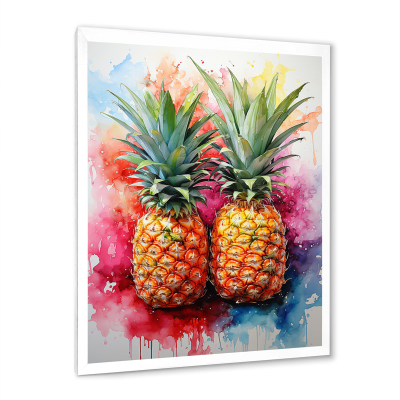 Fusion d'ananas dorés sur toile, Cadre photo blanc, H 32 po x l 16 po x P 1 po