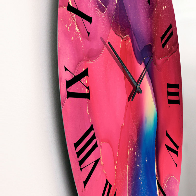 Art liquide abstrait rouge et bleu - horloge murale moderne, Moyen