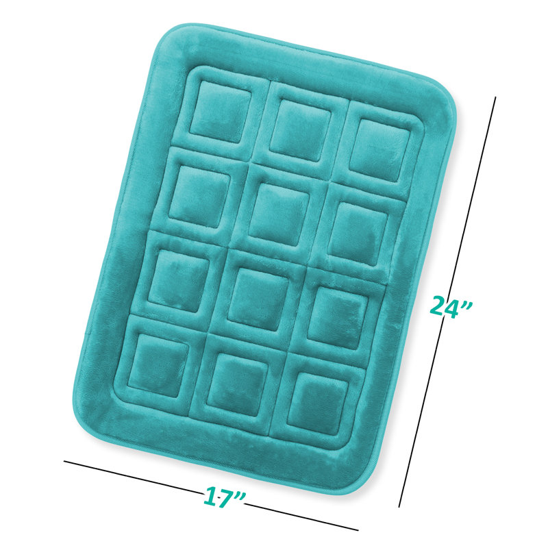 Tapis de bain gaufré en mousse à mémoire de forme ultra doux, Bleu sarcelle, L 17 po x L 24 po