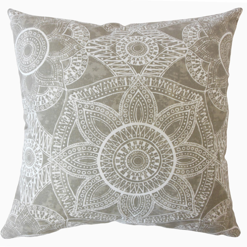 Oreiller en coton Nakia, 22 po x 22 po, Gris ardoise / blanc, Coussin décoratif