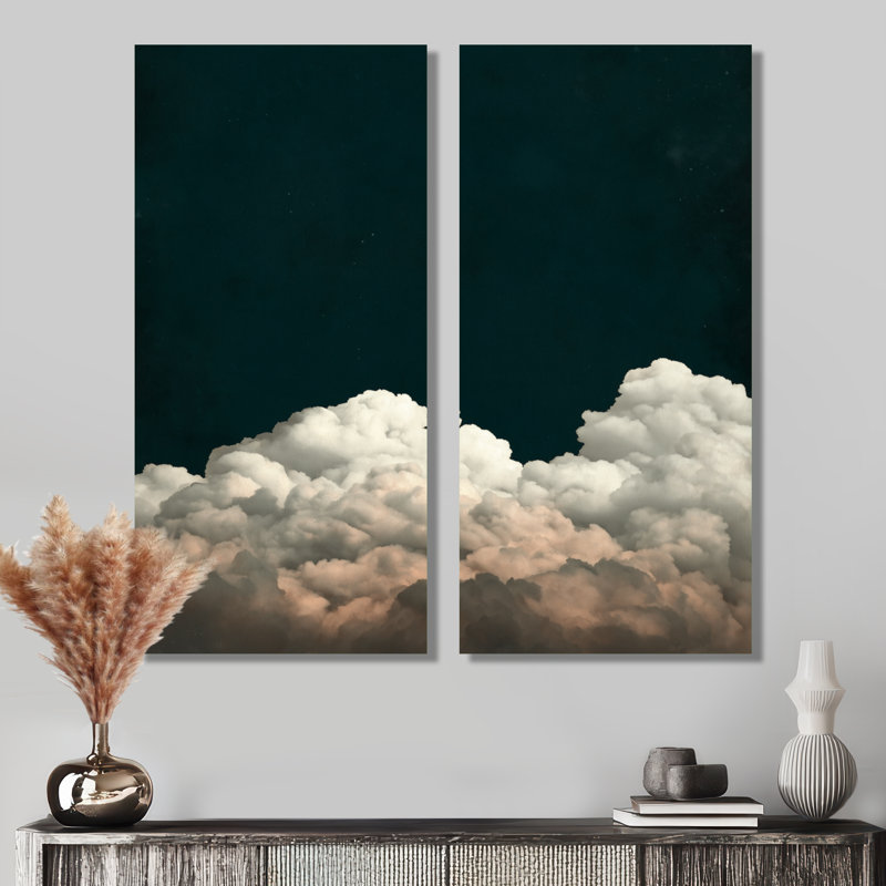 «Fluffy White Clouds In The Sky - Clouds Wall Art Decor», impression sur toile minimaliste blanche 2 pièces, Toile tendue