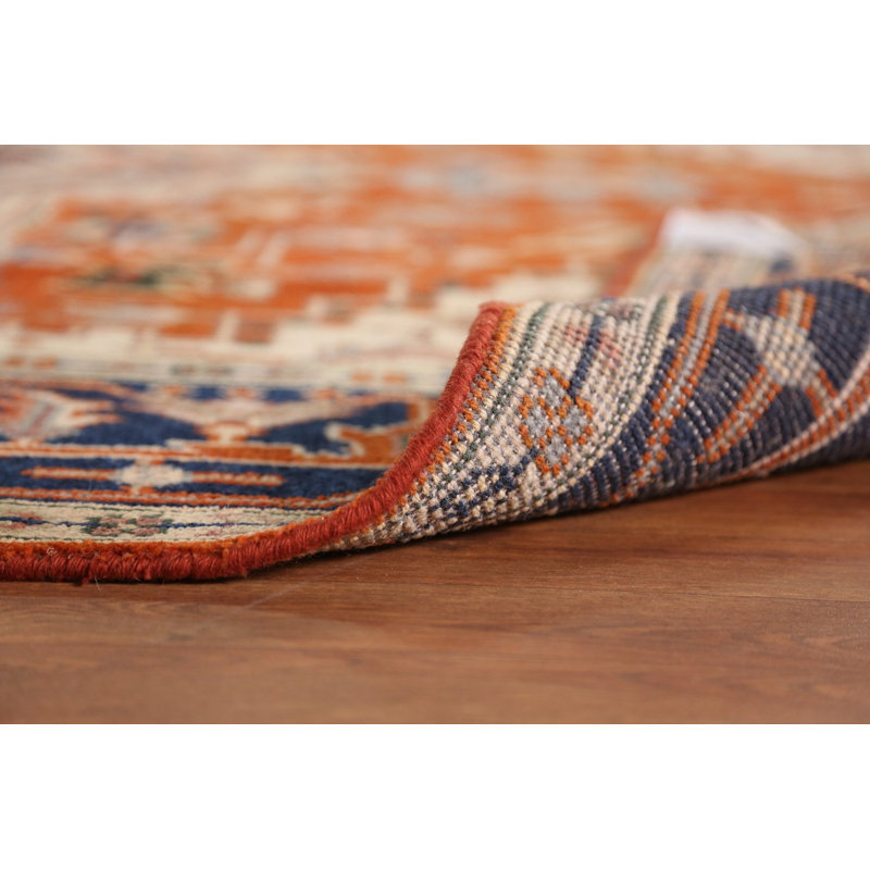 Tapis à motif de médaillon traditionnel orange en laine orange 8 x 10