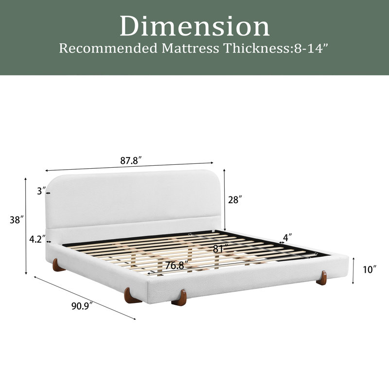 Unique Design, Upholstered Bed Frame, White