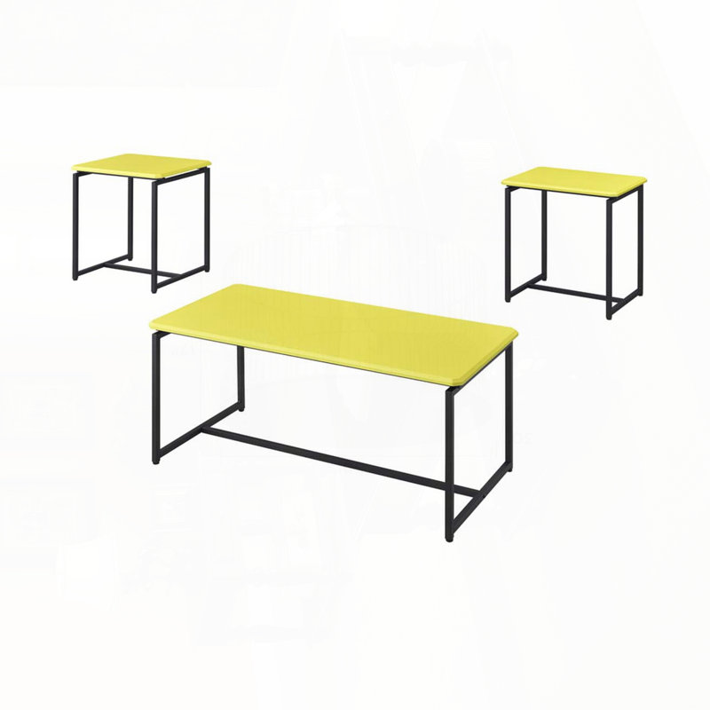 Ensemble de 3 tables basses et table de bout en fibre de carbone jaune 3 pièces