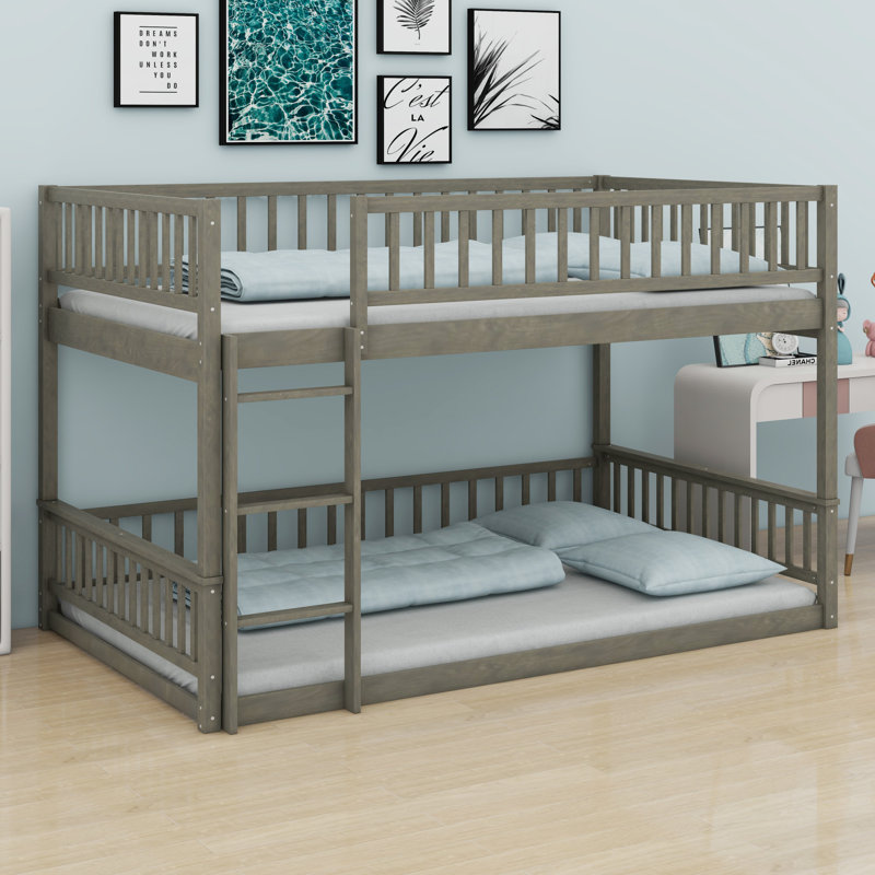 Bunk Bed With Ladder And Guardrails, Gray