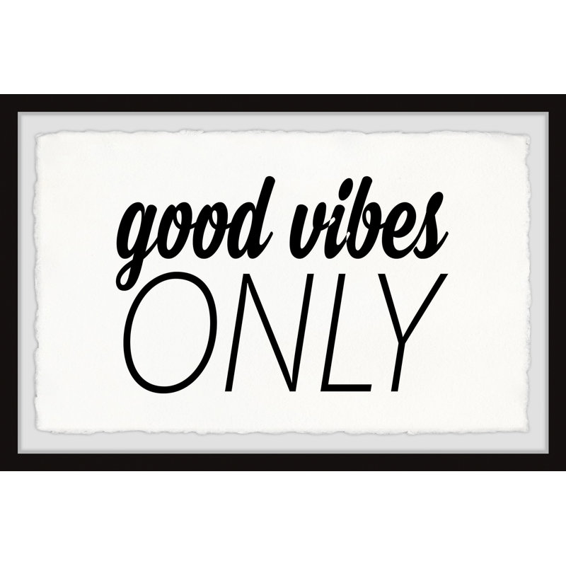 Reproduction d’art textuel sur papier encadrée "good vibes only" par Diana Alcala, H 30 po x l 45 po x P 1,5 po