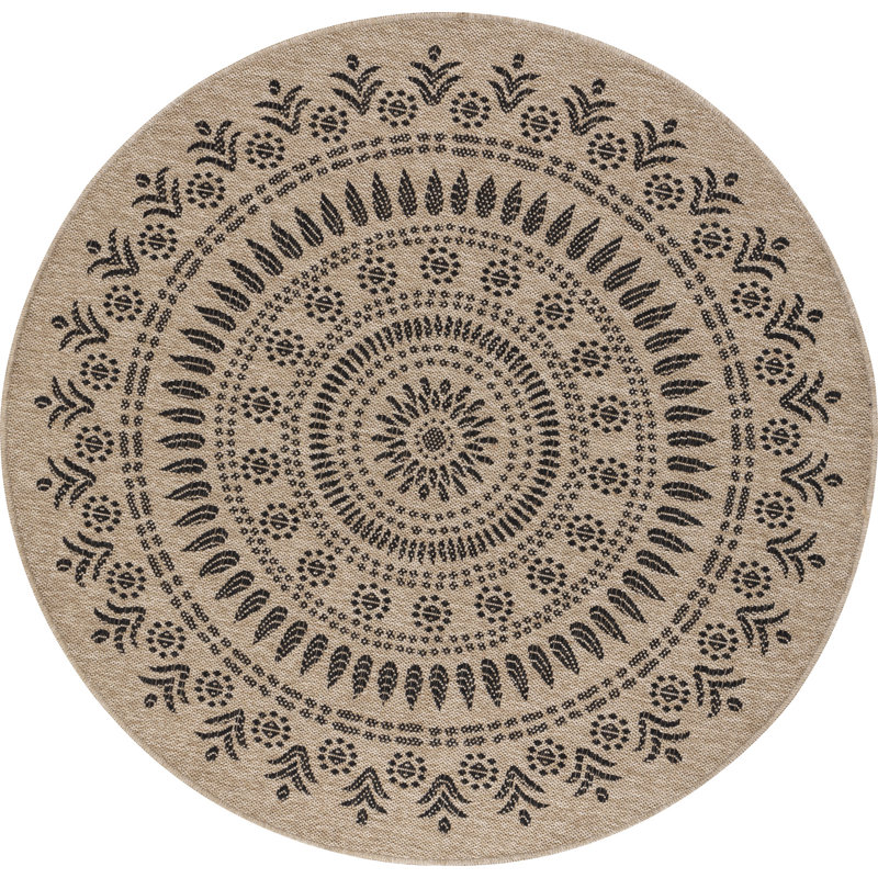 Argenis RoundBoho Jute-Look Beige Black Area Rug, Round 160cm