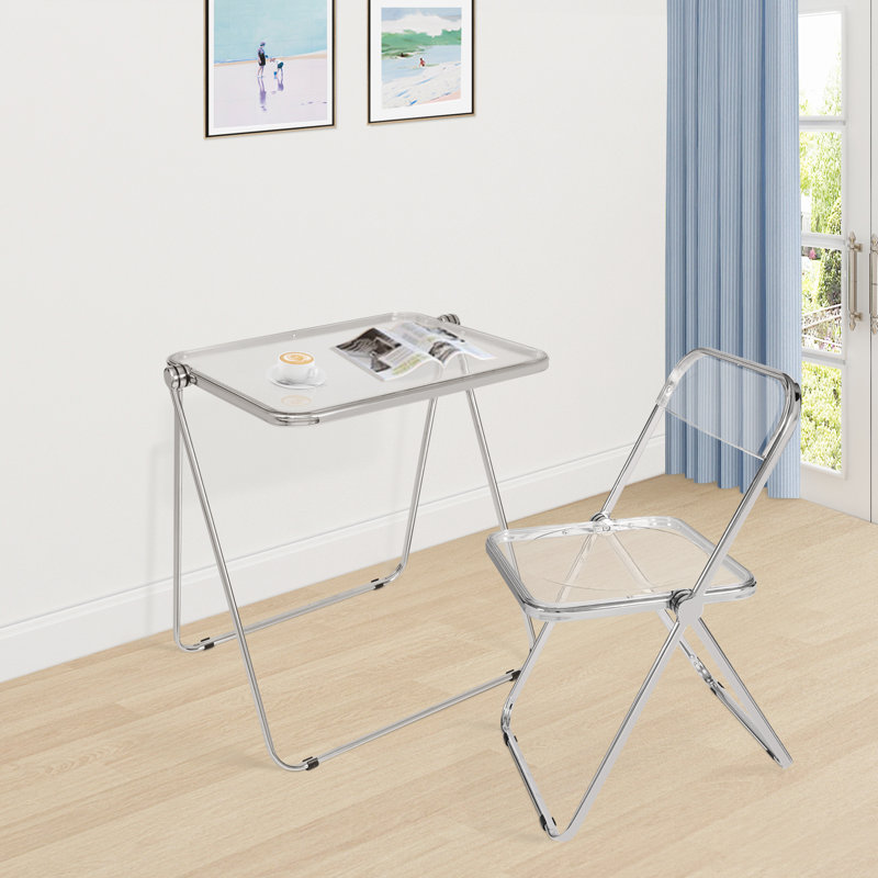 Folding Table Folding Chair Set, Foldable Table Foldable Clear Chair, White