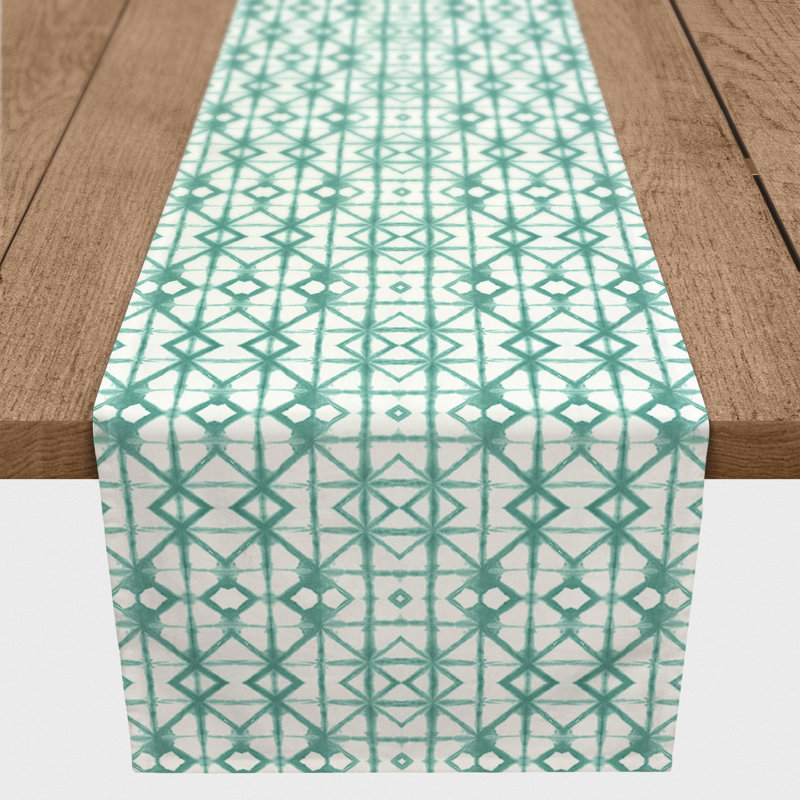 Chemin de table Doster, 90 po x 16 po, Bleu sarcelle, Géomestrique 4