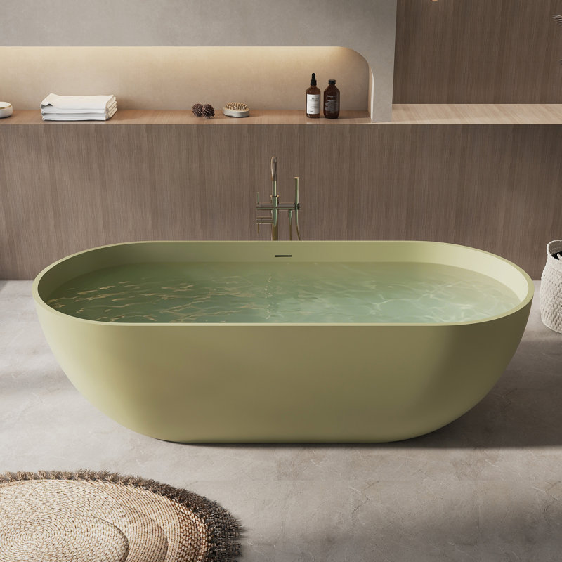 Baignoire autoportante de 175 cm (69 po) en surface solide, baignoire moderne en résine de pierre avec bonde escamotable et trop-plein