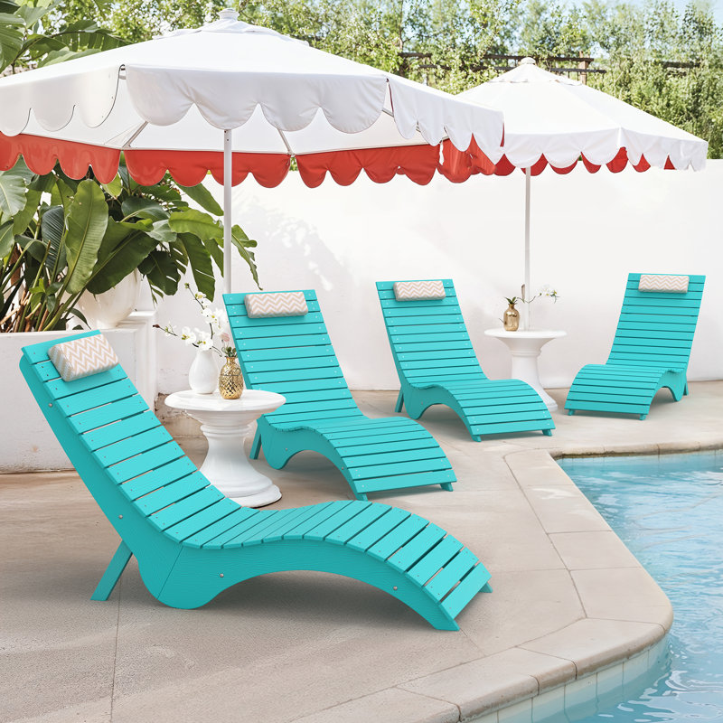 Aquawave Ergonomic In-Pool and Patio Chaise Lounges with Woodgrain Design and Anti-Drift Base (Set of 4), Aruba Blue