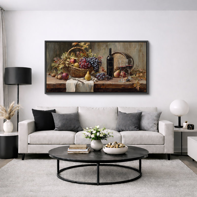 Rustic Vineyard Harvest Still Life, H 30 po x l 60 po, Structure noire