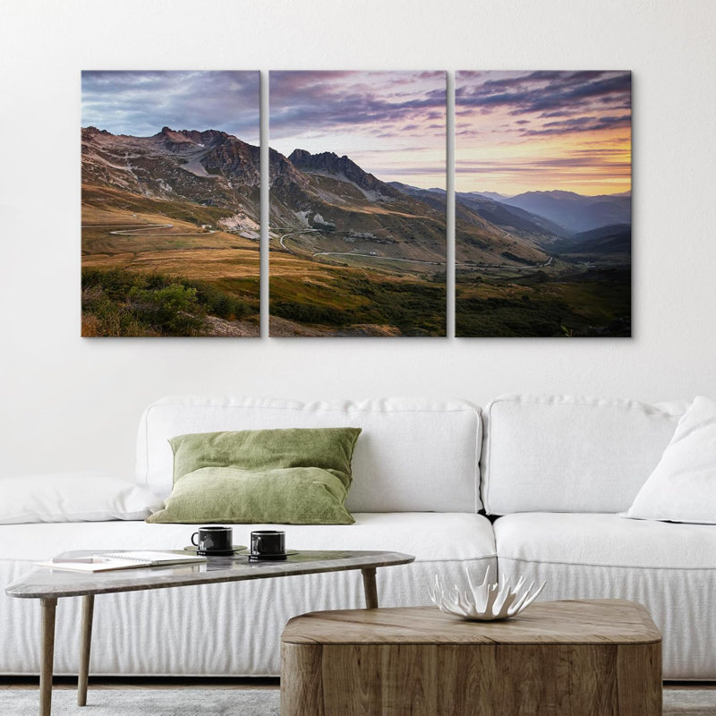Coucher de soleil, ciel, nature, paysage montagnard, œuvre d'art moderne, Toile tendue, H 24 po x l 48 po