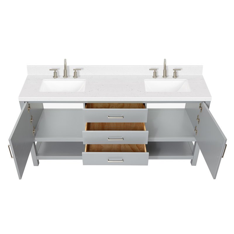 Bayhill 73'' W Double Vanity, Rectangle, Carrara White Quartz, Gray