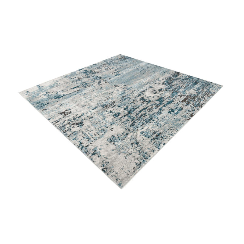 Tapis bleu / gris Sumiko, Carré 5 pi 3 po