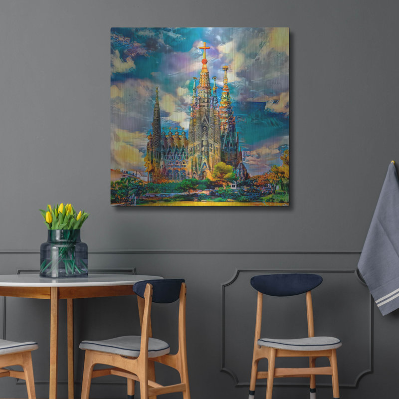«Espagne Barcelone Basilica De La Sagrada Familia Ended» par Pedro Gavidia, art mural en métal, 36 po x 36 po