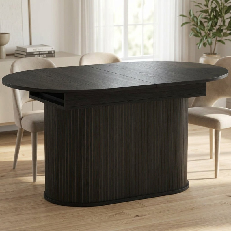 Table de salle à manger extensible avec pieds rayés, noir