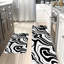 Tapis de cuisine à texture de marbre, ensemble de 2 décorations modernes pour la cuisine et le salon - noir et blanc