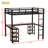 Metal Loft Bed With Desk And Shelves, Loft Bed With Ladder And Guardrails-1024827236