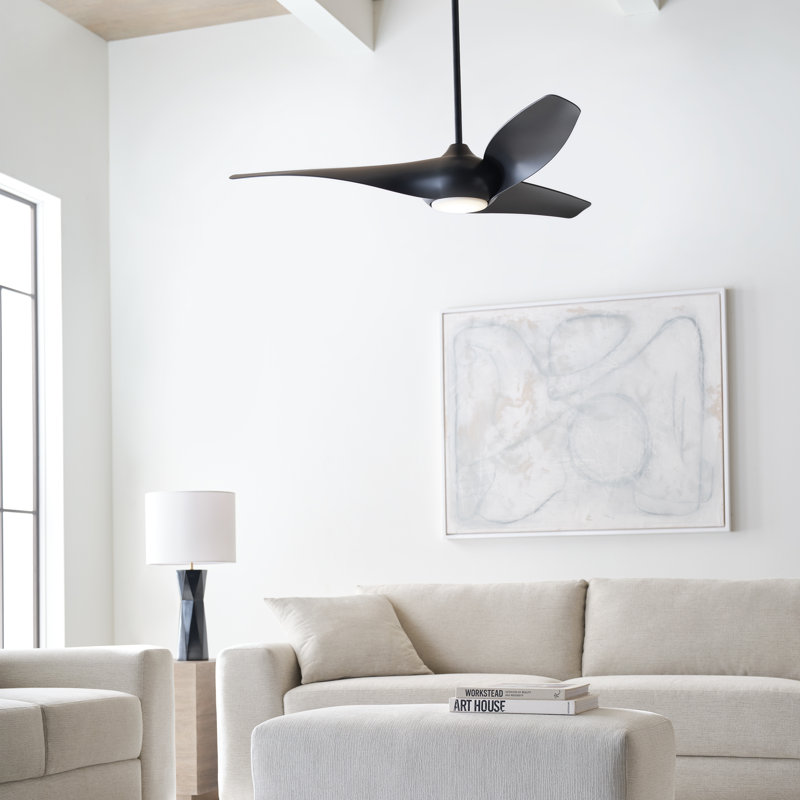 Ventilateur de plafond intérieur Terhune avec tige filetée, pales en ABS noir minuit et télécommande portable, Nuit noire
