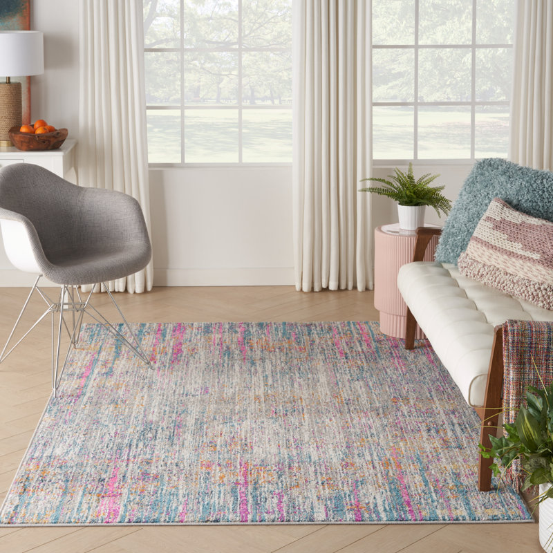 Tapis fuchsia / bleu à motif abstrait Harrower, Rectangle 9 pi x 12 pi