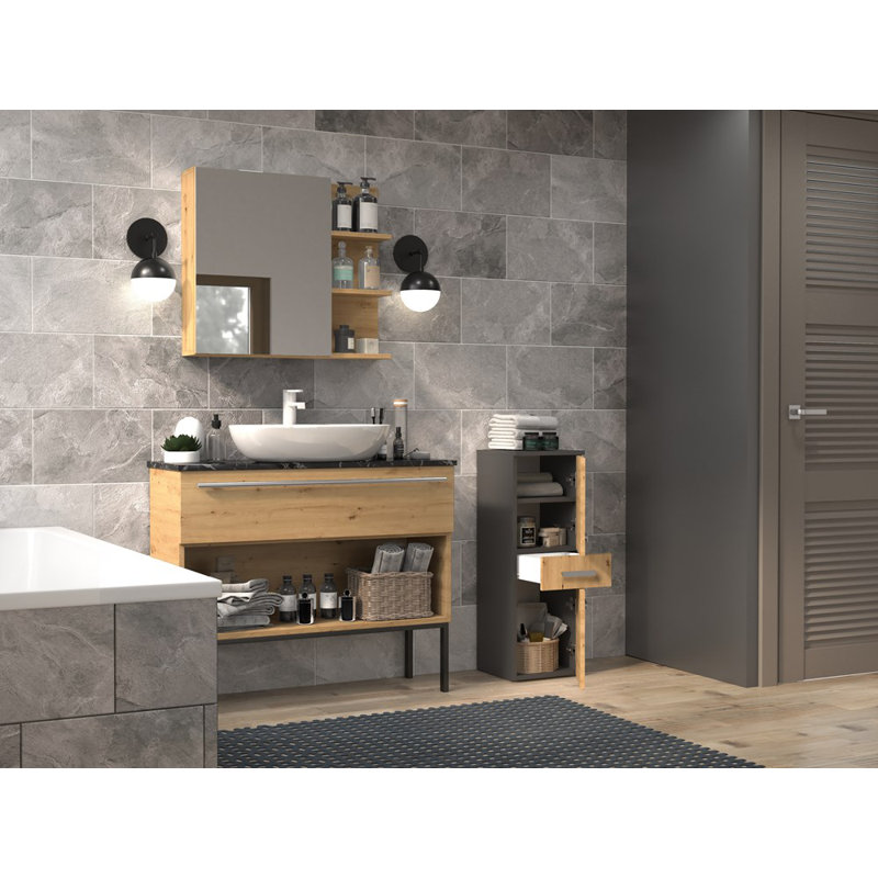 Dashaan Laminate Bathroom Cabinet, Black/Brown