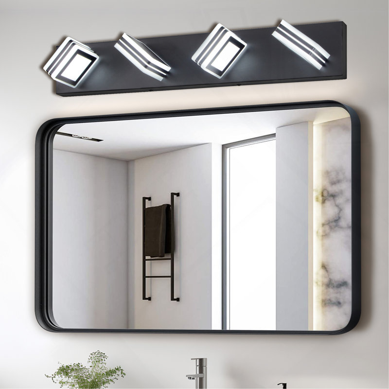 Luminaire de salle de bain 26 po avec 4 lumières DEL noires modernes pour salle de bain et miroir, Noir, Quatre lumières