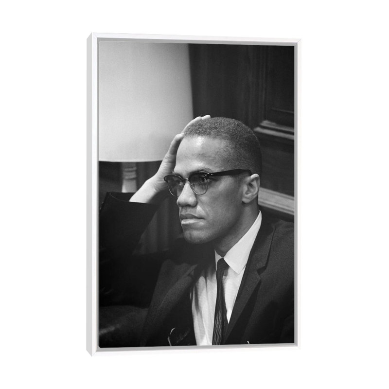 Malcolm X (1925-1965) de Marion Trikosko-impression, Pas de tapis, H 26 po x l 18 po x 1,5 po, Toile blanche encadrée