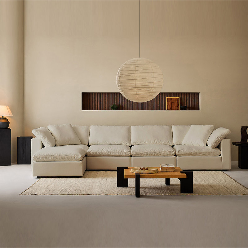 Canapés modulaires 4 places et 1 repose-pieds, Brun clair