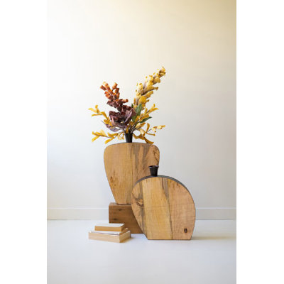 ENSEMBLE DE DEUX VASES EN BOIS DE MANGUE ET EN MÉTAL