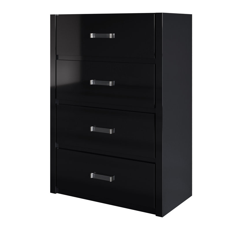 Commode 4 tiroirs en noir, Noir