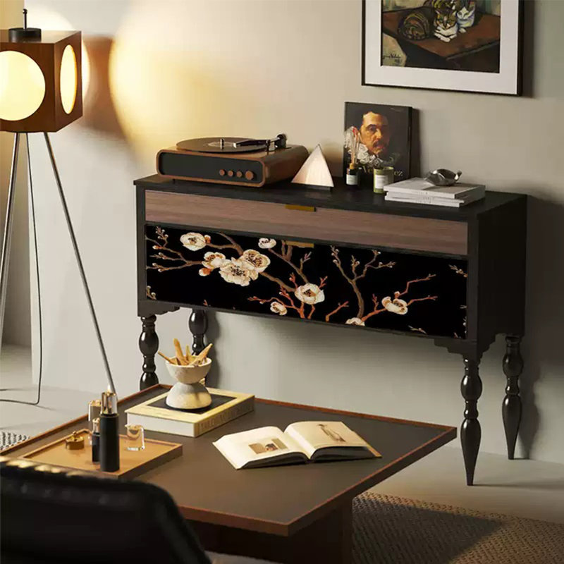 Console rétro avec tiroirs Retro Classical Elegant, Noir, noir, noir, noir