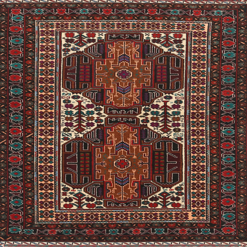 Tapis brun/noir/beige traditionnel, Rond 5 pi