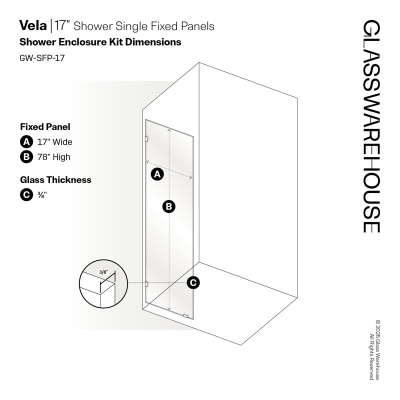 Vela 17 in. x 78 in. Fully Frameless Single Fixed Shower Panel, Oil Rubbed Bronze