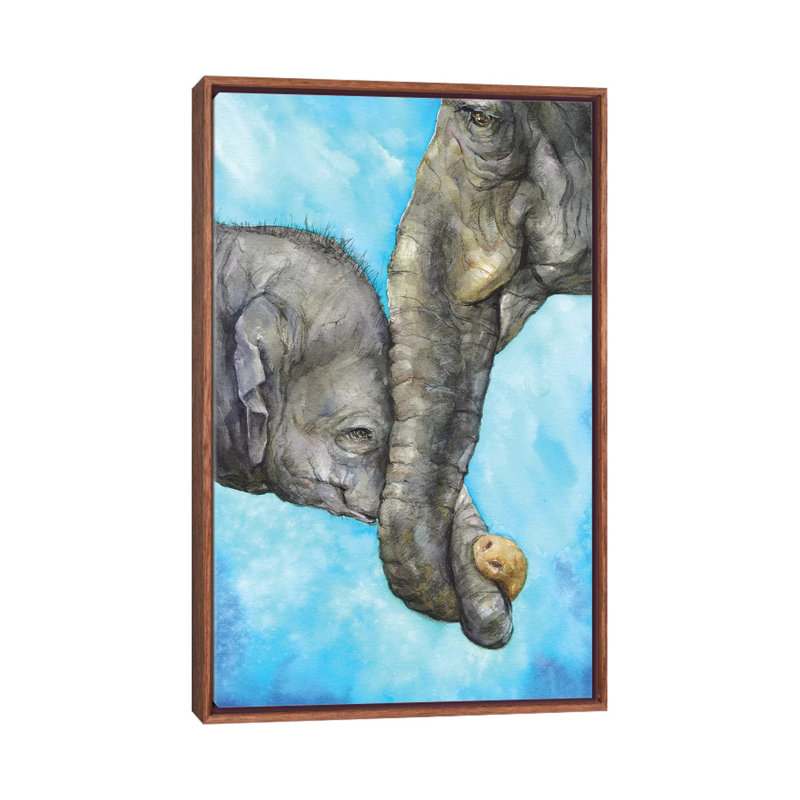 Éléphants - Pure Family, art sur toile, H 40 po x l 26 po x P 1,5 po, Toile classique avec cadre brun