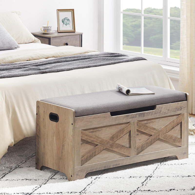 Coffre de rangement, banc de rangement en bois avec siège et charnière de sécurité, banc d'entrée avec rangement