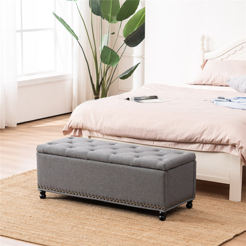 Banc de rangement rembourré Amol, gris